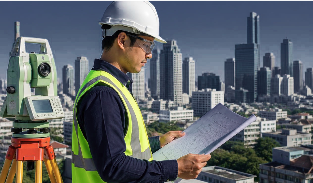 Engineer surveying rooftop